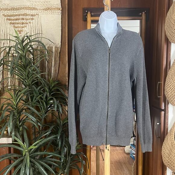 Massimo Dutti Gray Cashmere Cotton Zip Sweater XL Designer Textured Knit Jacket - Picture 1 of 12